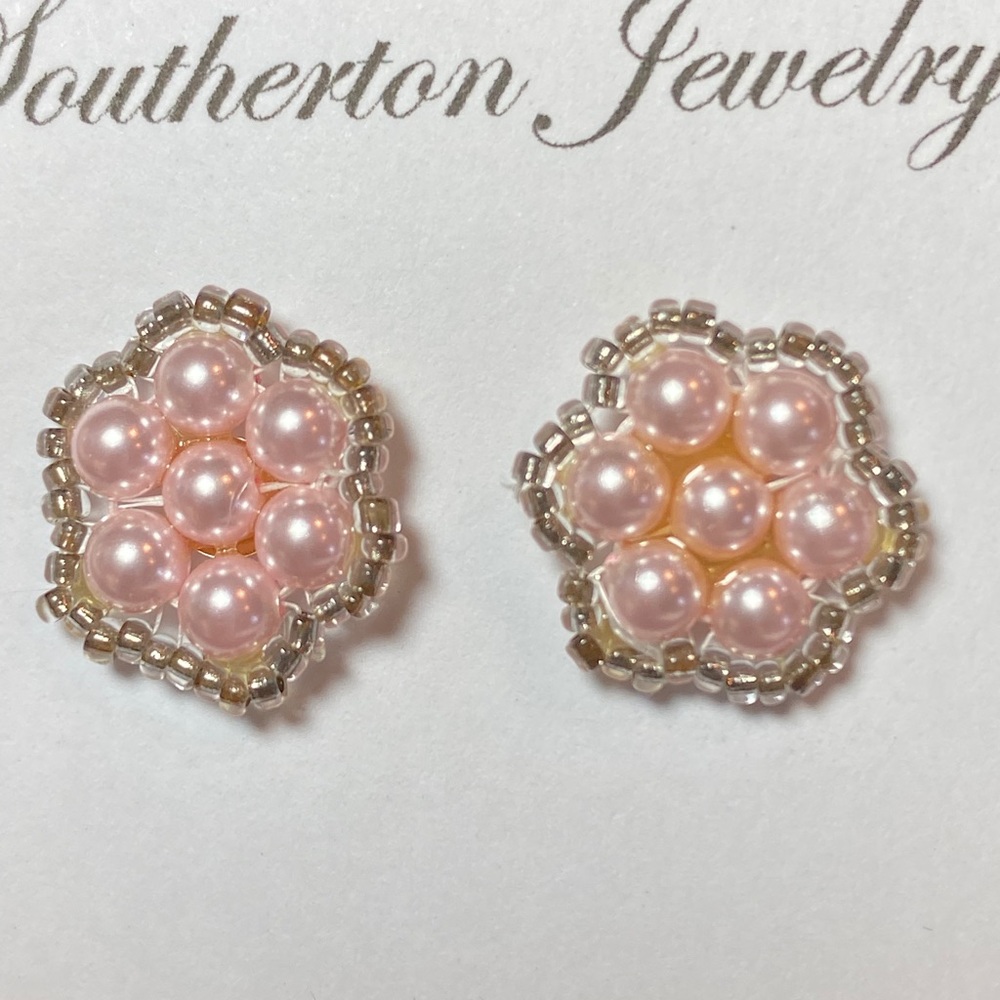 SJC .925 Pink Swarovski Crystal Pearl Post Earrings
